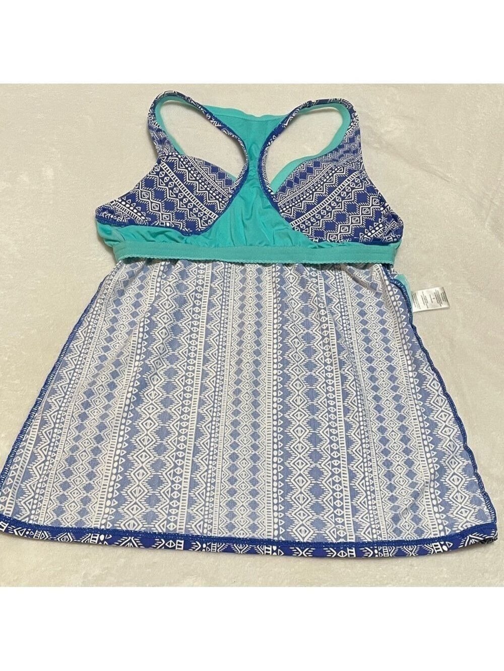 Beach House Blue and Teal Geometric Tank/Tankini Top Sz 8 - Picture 4 of 5